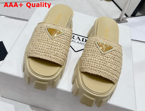 Prada Monolith Crochet Slides in Natural Replica