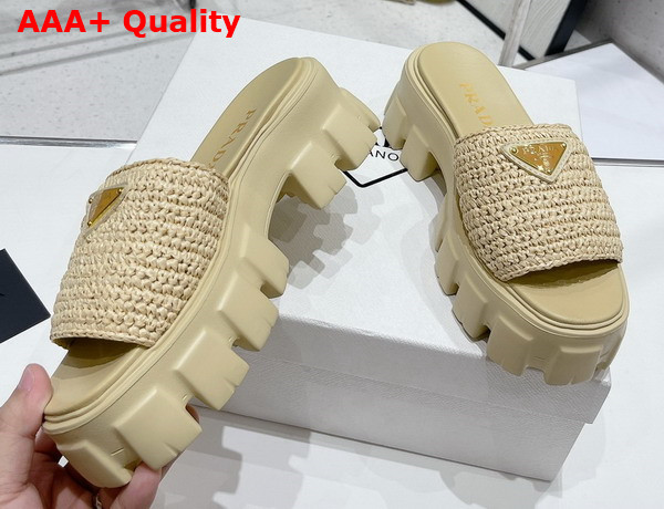 Prada Monolith Crochet Slides in Natural Replica