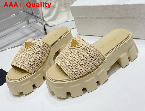 Prada Monolith Crochet Slides in Natural Replica