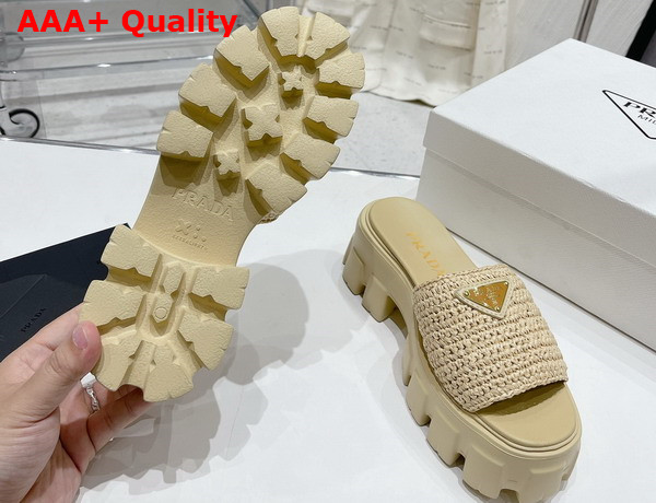 Prada Monolith Crochet Slides in Natural Replica