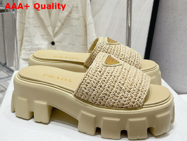 Prada Monolith Crochet Slides in Natural Replica