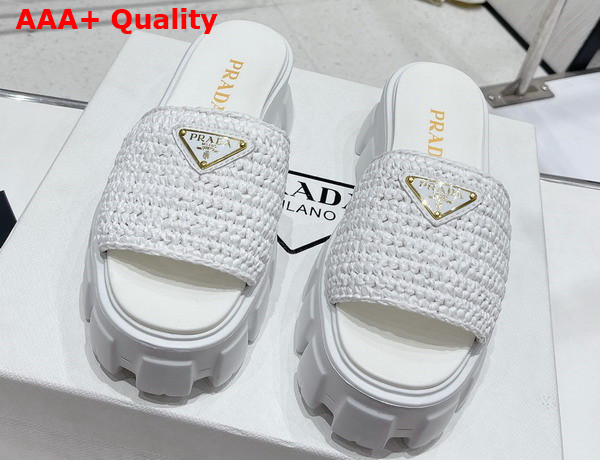 Prada Monolith Crochet Slides in White Replica