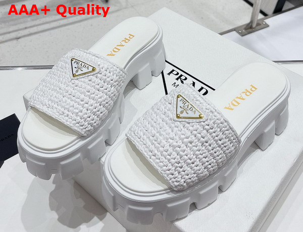 Prada Monolith Crochet Slides in White Replica