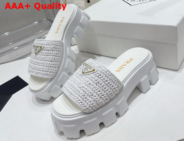 Prada Monolith Crochet Slides in White Replica