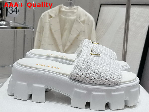 Prada Monolith Crochet Slides in White Replica