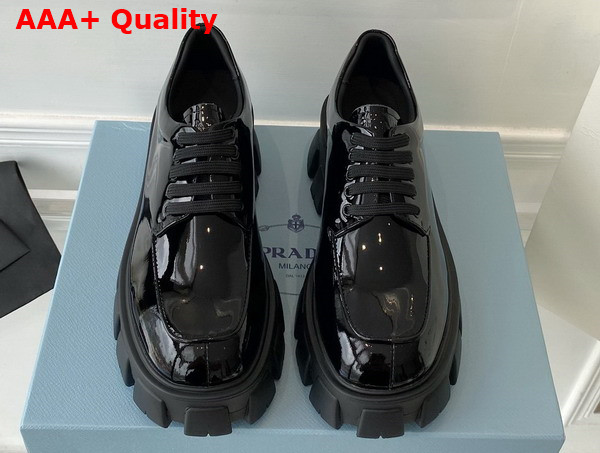 Prada Monolith Leather Lace Up Shoes in Black Patent Leather Replica