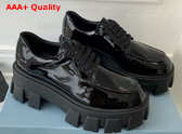 Prada Monolith Leather Lace Up Shoes in Black Patent Leather Replica