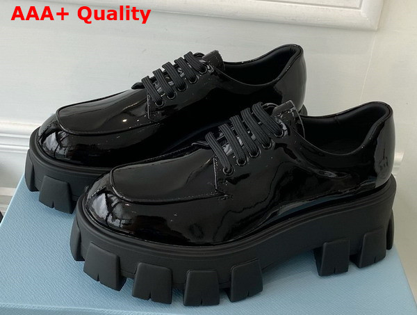 Prada Monolith Leather Lace Up Shoes in Black Patent Leather Replica