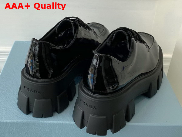 Prada Monolith Leather Lace Up Shoes in Black Patent Leather Replica