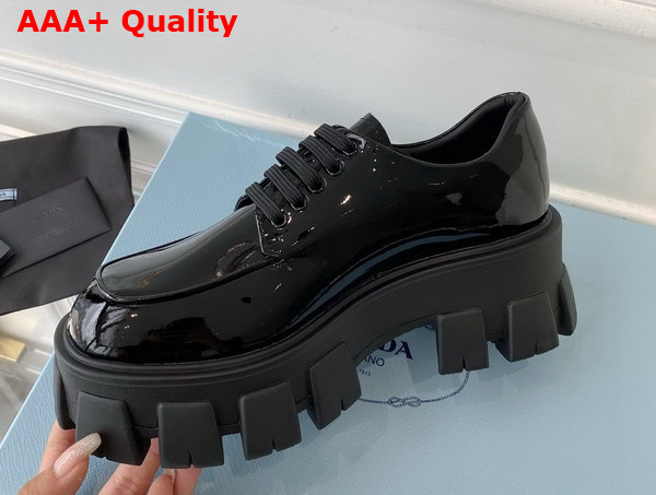 Prada Monolith Leather Lace Up Shoes in Black Patent Leather Replica