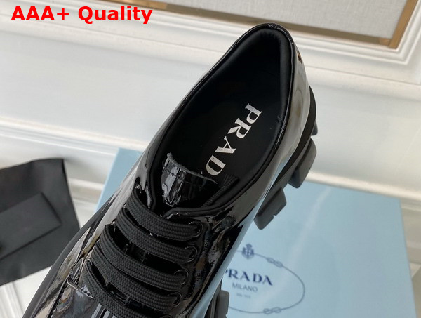 Prada Monolith Leather Lace Up Shoes in Black Patent Leather Replica