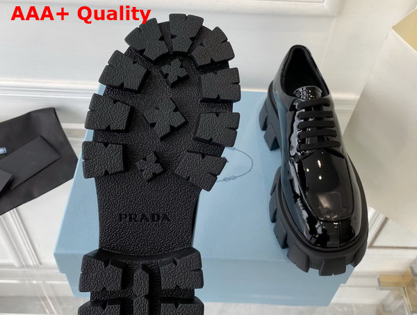 Prada Monolith Leather Lace Up Shoes in Black Patent Leather Replica