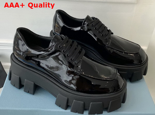 Prada Monolith Leather Lace Up Shoes in Black Patent Leather Replica