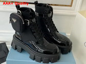 Prada Monolith Leather and Nylon Fabric Boots Black Patent Leather Replica