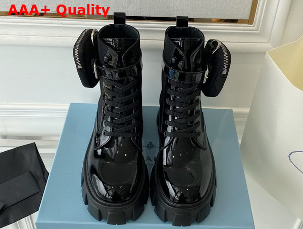 Prada Monolith Leather and Nylon Fabric Boots Black Patent Leather Replica