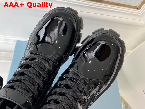 Prada Monolith Leather and Nylon Fabric Boots Black Patent Leather Replica