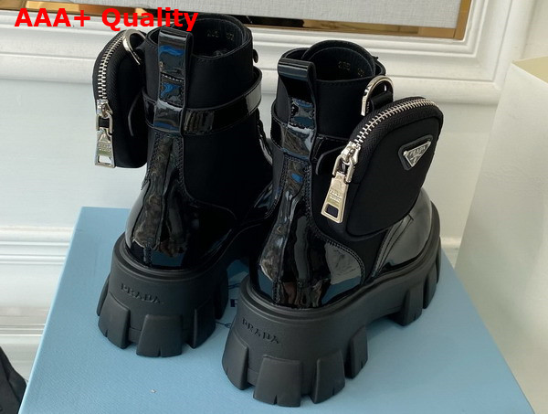 Prada Monolith Leather and Nylon Fabric Boots Black Patent Leather Replica