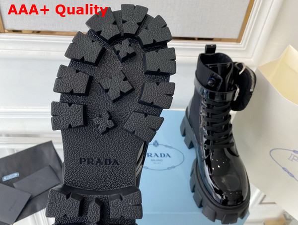 Prada Monolith Leather and Nylon Fabric Boots Black Patent Leather Replica