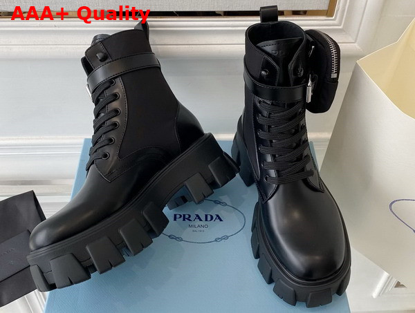 Prada Monolith Leather and Nylon Fabric Boots in Black 1T255M Replica