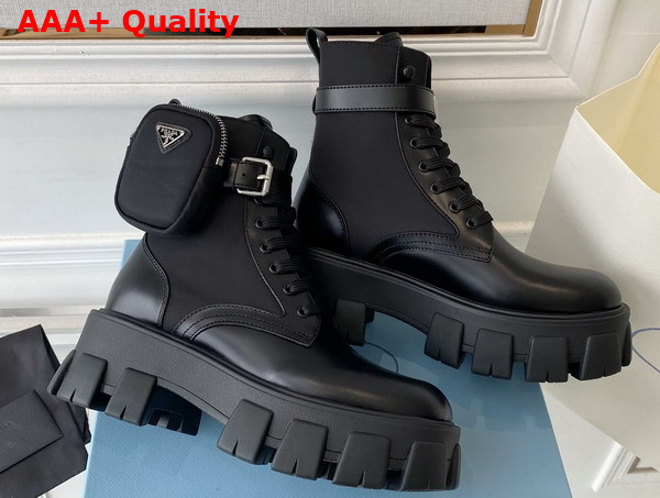 Prada Monolith Leather and Nylon Fabric Boots in Black 1T255M Replica