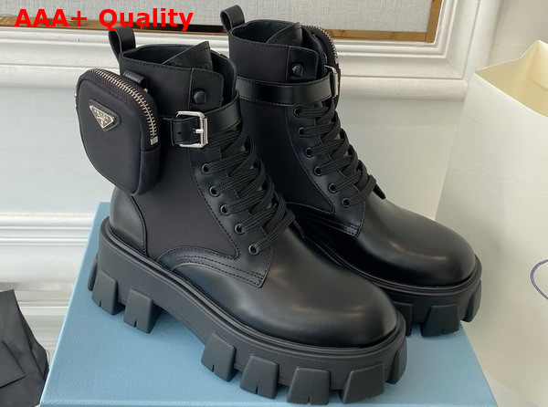 Prada Monolith Leather and Nylon Fabric Boots in Black 1T255M Replica