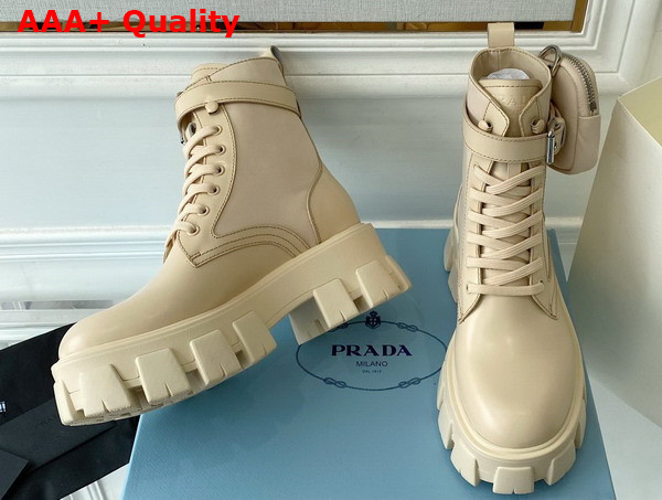 Prada Monolith Leather and Nylon Fabric Boots in Desert Beige 1T255M Replica