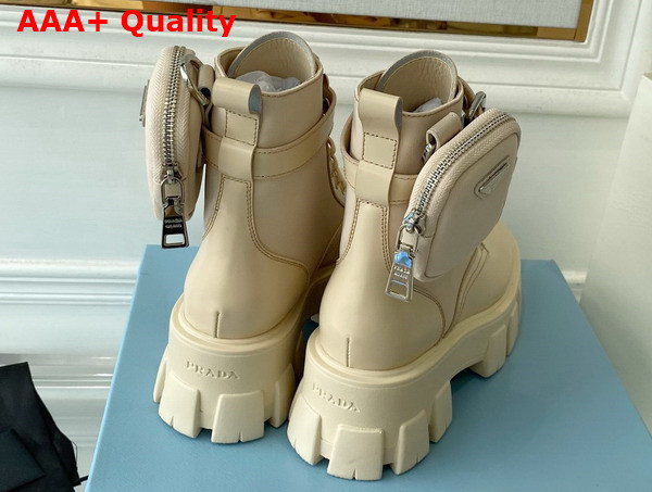 Prada Monolith Leather and Nylon Fabric Boots in Desert Beige 1T255M Replica