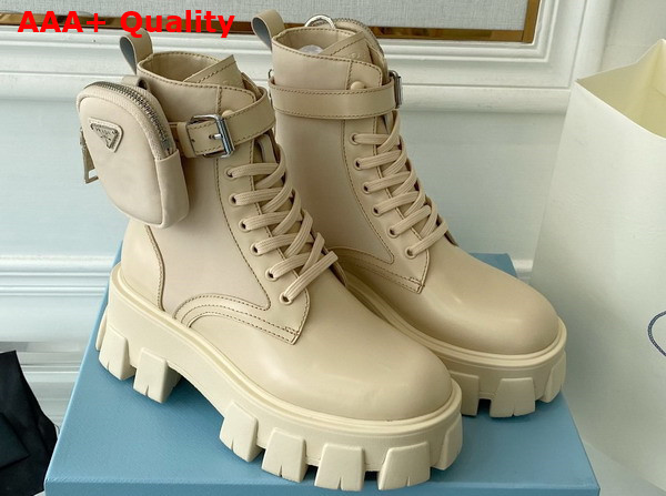 Prada Monolith Leather and Nylon Fabric Boots in Desert Beige 1T255M Replica