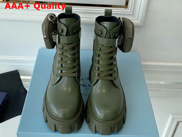 Prada Monolith Leather and Nylon Fabric Boots in Military Green 1T255M Replica