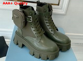 Prada Monolith Leather and Nylon Fabric Boots in Military Green 1T255M Replica