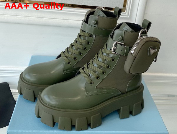 Prada Monolith Leather and Nylon Fabric Boots in Military Green 1T255M Replica