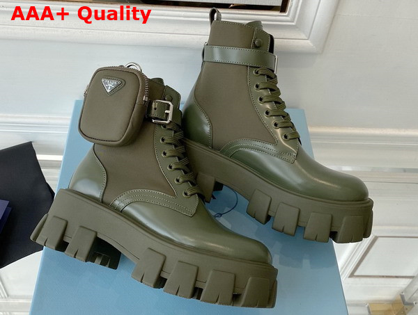 Prada Monolith Leather and Nylon Fabric Boots in Military Green 1T255M Replica