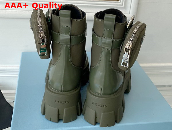 Prada Monolith Leather and Nylon Fabric Boots in Military Green 1T255M Replica