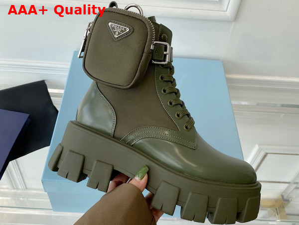 Prada Monolith Leather and Nylon Fabric Boots in Military Green 1T255M Replica