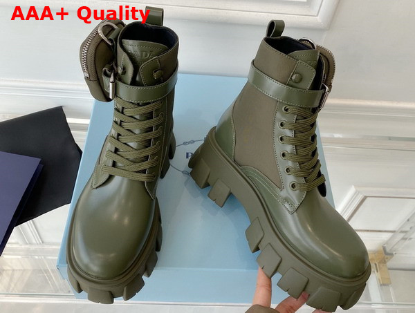 Prada Monolith Leather and Nylon Fabric Boots in Military Green 1T255M Replica