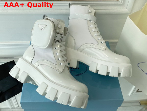 Prada Monolith Leather and Nylon Fabric Boots in White 1T255M Replica