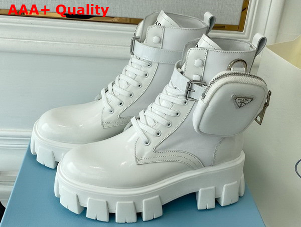 Prada Monolith Leather and Nylon Fabric Boots in White 1T255M Replica