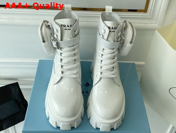 Prada Monolith Leather and Nylon Fabric Boots in White 1T255M Replica