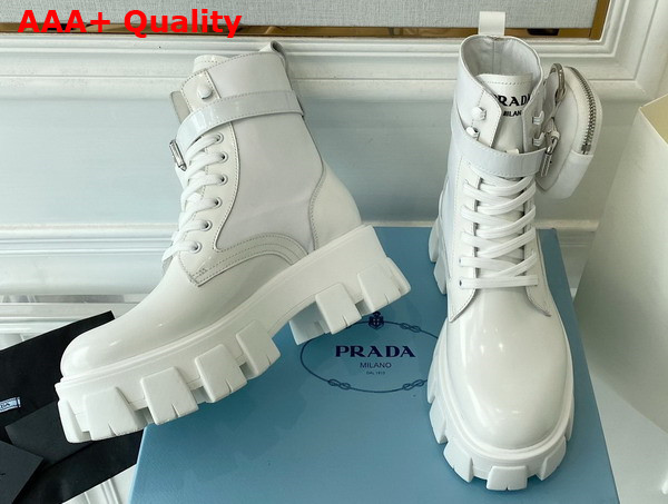 Prada Monolith Leather and Nylon Fabric Boots in White 1T255M Replica