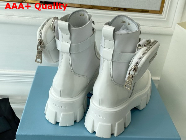 Prada Monolith Leather and Nylon Fabric Boots in White 1T255M Replica