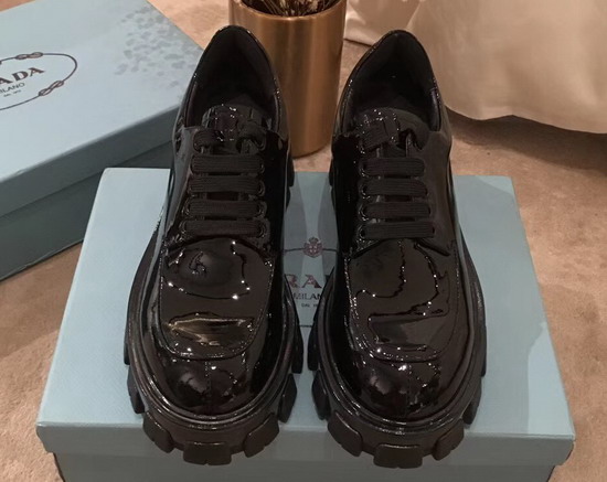 Prada Monolith Patent Leather Derby Shoes in Black