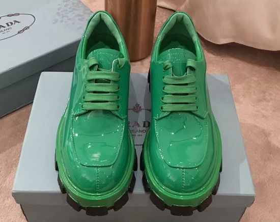 Prada Monolith Patent Leather Derby Shoes in Green