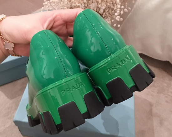 Prada Monolith Patent Leather Derby Shoes in Green