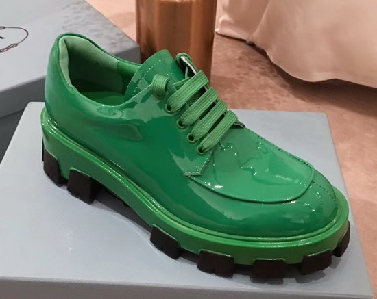 Prada Monolith Patent Leather Derby Shoes in Green