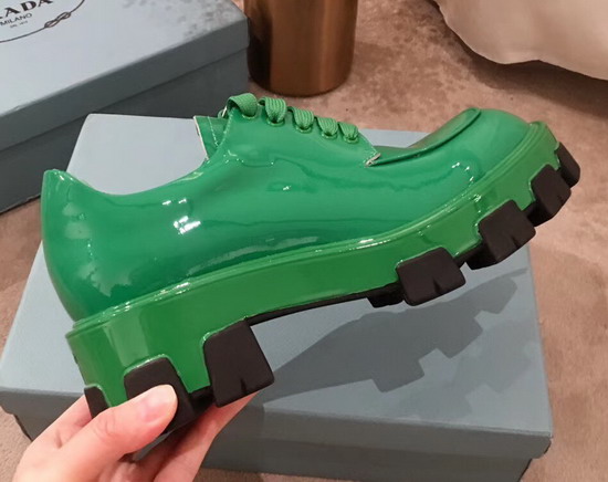 Prada Monolith Patent Leather Derby Shoes in Green