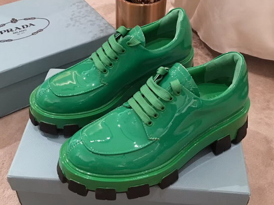 Prada Monolith Patent Leather Derby Shoes in Green