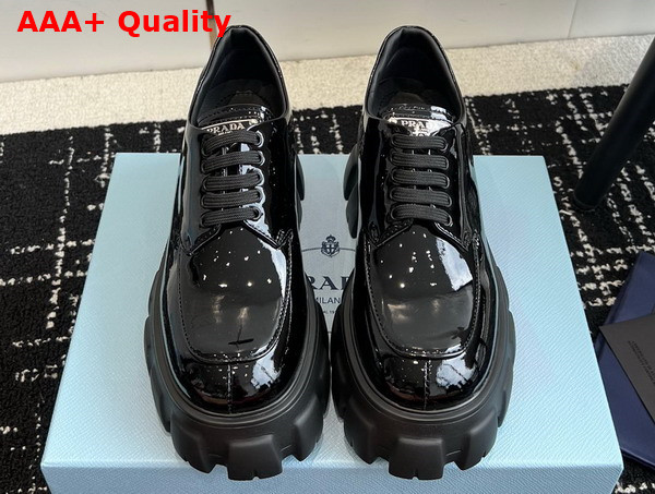 Prada Monolith Patent Leather Lace Up Shoes in Black 1E255N Replica