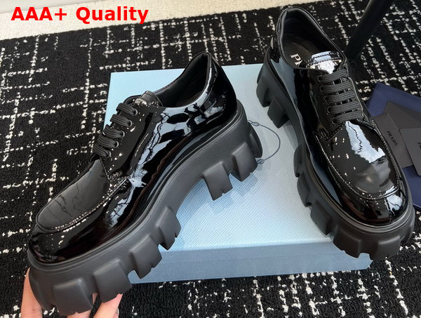 Prada Monolith Patent Leather Lace Up Shoes in Black 1E255N Replica