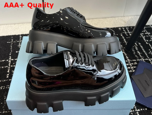 Prada Monolith Patent Leather Lace Up Shoes in Black 1E255N Replica