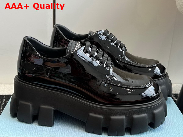 Prada Monolith Patent Leather Lace Up Shoes in Black 1E255N Replica